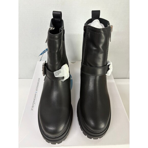 AQUA COLLEGE Women's Grant Black Leather Platform Back Pull Tab Block Heel 8M - Picture 5 of 6